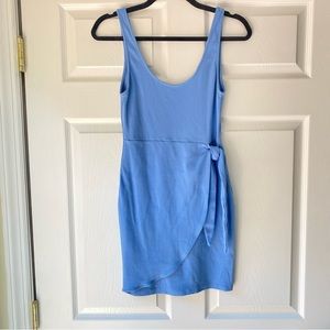 sky blue ribbed dress with faux skirt wrap zara